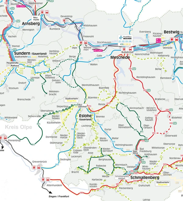 Busliniennetz am Sauerland Radring 2019